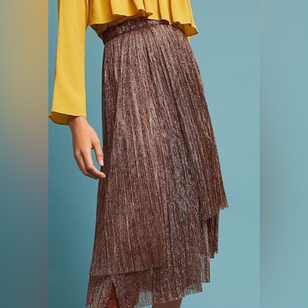 Anthropologie Maeve Copper Metallic Skirted Pants